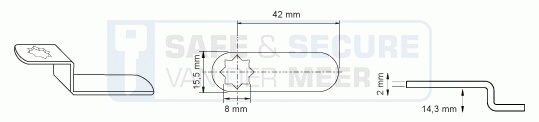 Eurolocks losse sluitlip Ster-aansluiting 2 mm. dik, type 6243642 haaks gebogen 14,3 mm. lengte 42 mm. 