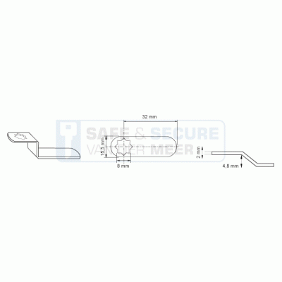 Eurolocks losse sluitlip Ster-aansluiting 2 mm. dik, type 6231232 schuin verloop 4,8 mm. lengte 32 mm. 