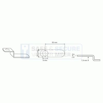 Eurolocks losse sluitlip Ster-aansluiting 2 mm. dik, type 6242050 haaks gebogen 7,9 mm. lengte 50 mm. 