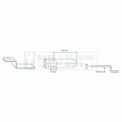 Eurolocks losse sluitlip Ster-aansluiting 2 mm. dik, type 6244040 haaks gebogen 15,9 mm. lengte 40 mm. 