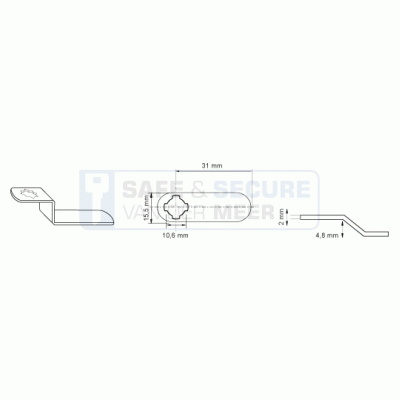 Eurolocks losse sluitlip Kruis-aansluiting 2 mm. dik, type 7231231 schuin verloop 4,8 mm. lengte 31 mm. 