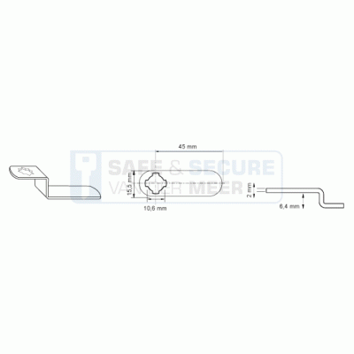 Eurolocks losse sluitlip Kruis-aansluiting 2 mm. dik, type 7231645 haaks gebogen 6,4 mm. lengte 45 mm. 