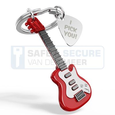 Metalmorphose sleutelhanger electrische gitaar in rood met wit 