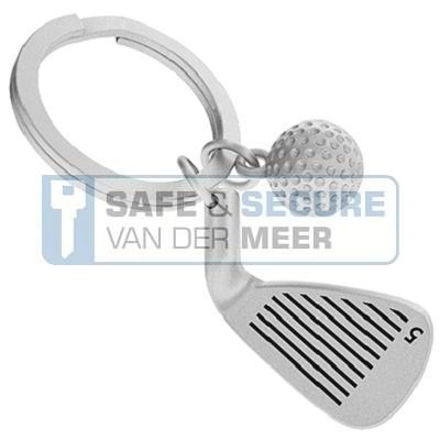 Metalmorphose sleutelhanger golfclub met bal in zilverkleur 