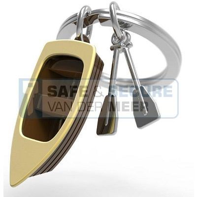 Metalmorphose sleutelhanger roeiboot goud met bruin 