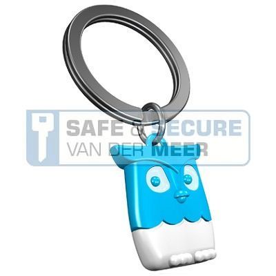 Metalmorphose sleutelhanger uil in blauw 