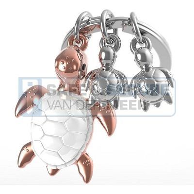 Metalmorphose sleutelhanger schildpad in roze/wit  