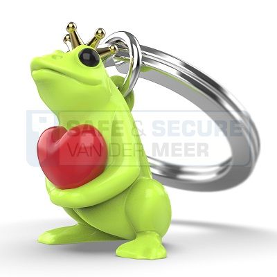 Metalmorphose sleutelhanger kikker met kroontje en hartje 