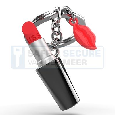Metalmorphose sleutelhanger lippenstift met rode lippen 